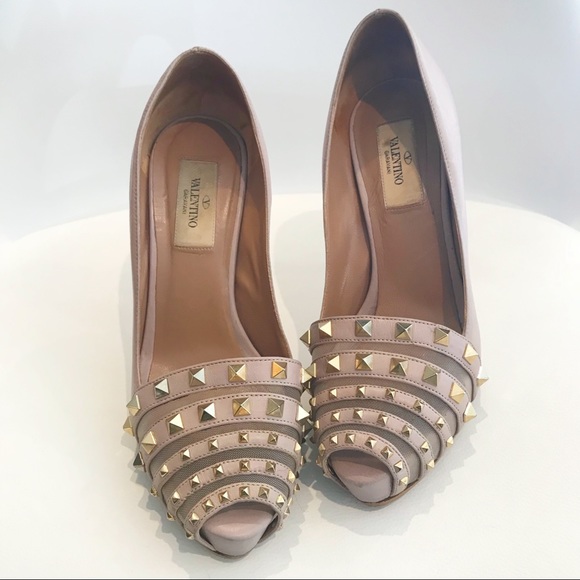 Valentino Shoes - Valentino Peep Toe Gold Rock Stud Heels